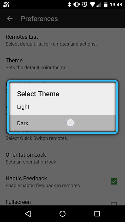 Selecting a theme in Unified Remote