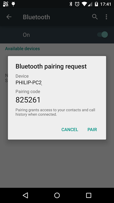 Connecting a smartphone to a computer via Bluetooth