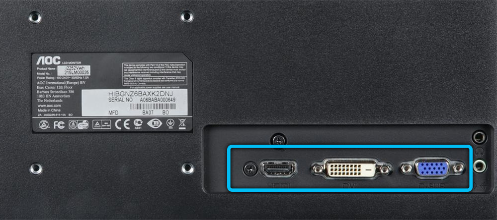 VGA, DVI and HDMI on monitor case