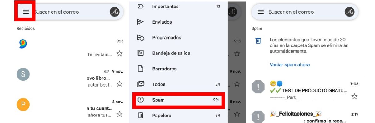 Where is the spam or junk mail in Gmail 1