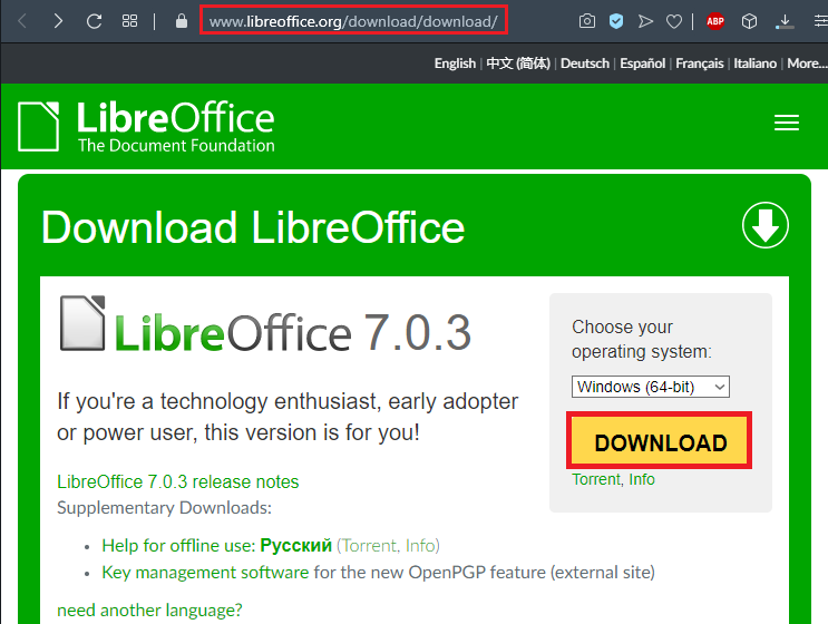 Downloading LibreOffice on a PC