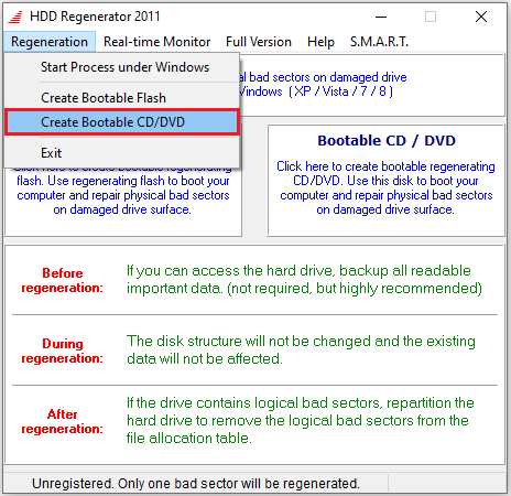 Creating a bootable disk in HDD Regenerator