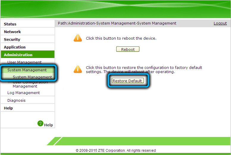 Reset ZTE F670