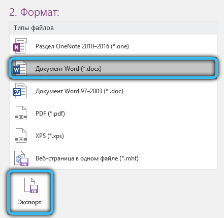 Export options to OneNote