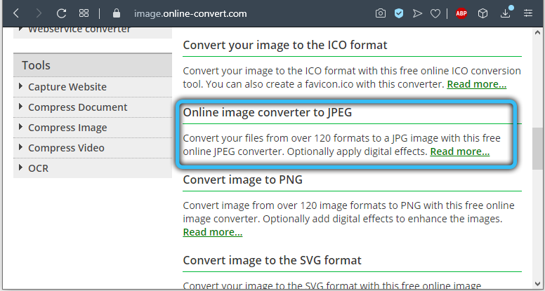 Online image converter to JPEG