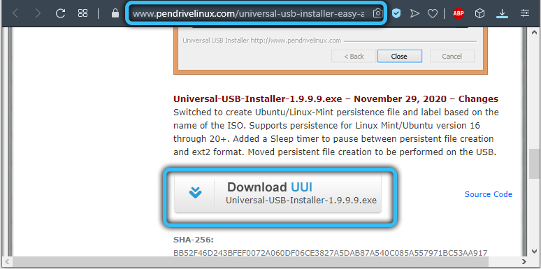 Downloading the Universal USB Installer utility
