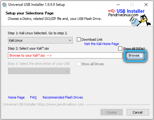 Path to image in Universal USB Installer