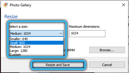 Resize options in Photo Gallery