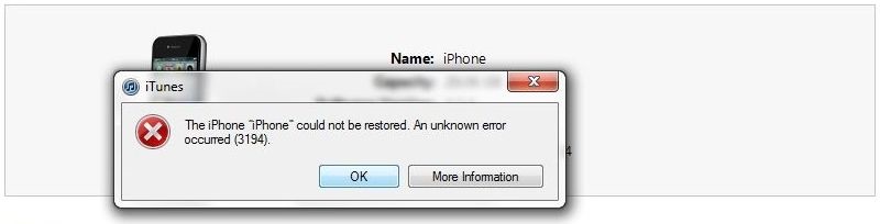 Error 3194 in iTunes