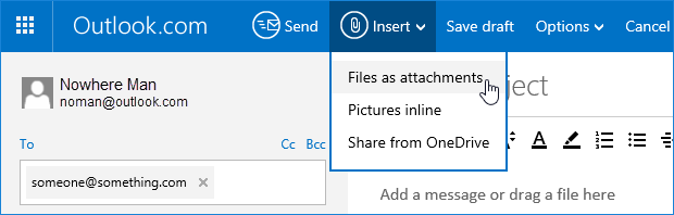Adding files to Hotmail