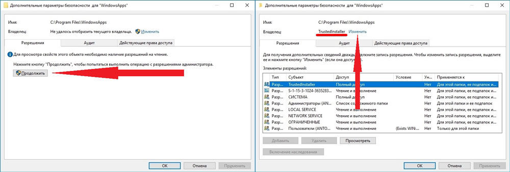WindowsApps folder security properties
