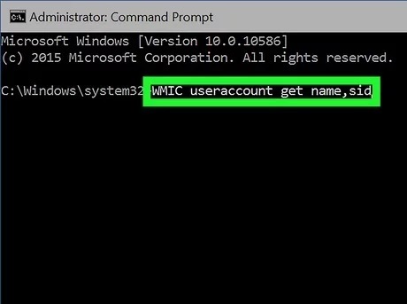 Wmic useraccount get name, sid command
