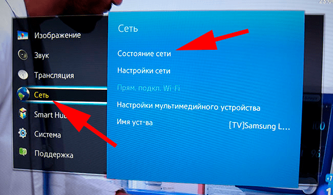 Network Status Subsection on Samsung TV