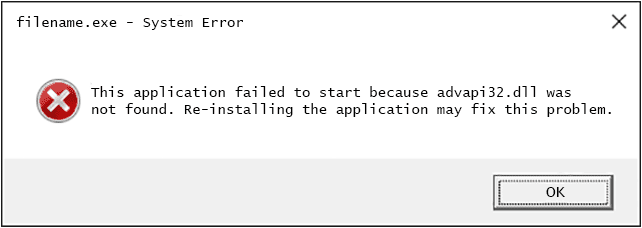 Advapi32.dll not found error in Windows 10