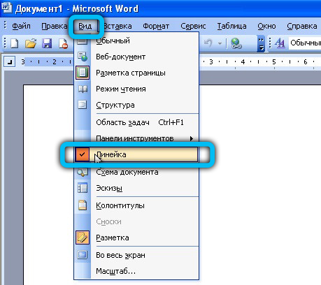Ruler in Microsoft Word 2003