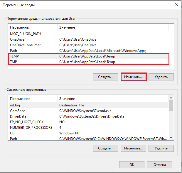 Changing environment variables