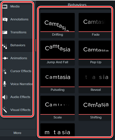 Effects panel in Camtasia Studio