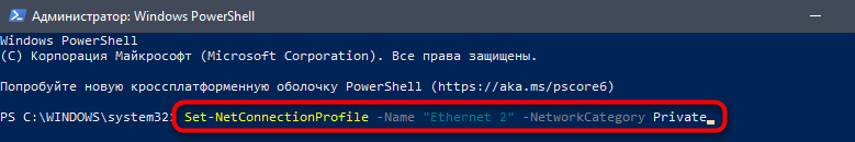 Changing the network type through a command in PowerShell
