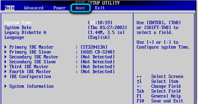 BIOS Boot Tab