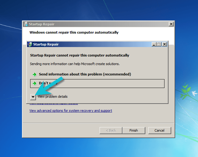 View problem details button in Windows 7