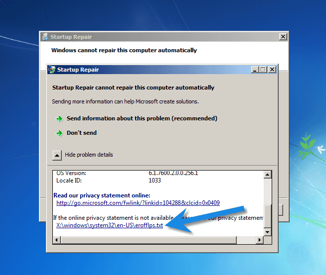 Opening a file with a description of the problem in Windows 7