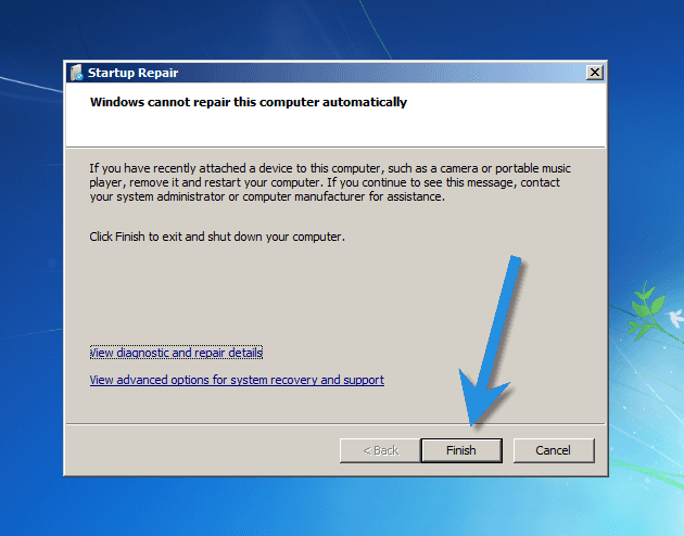 Finish button in Windows 7
