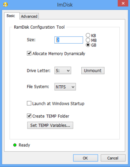 Creating a RAM disk via ImDisk