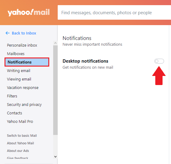 Yahoo Notifications Tab