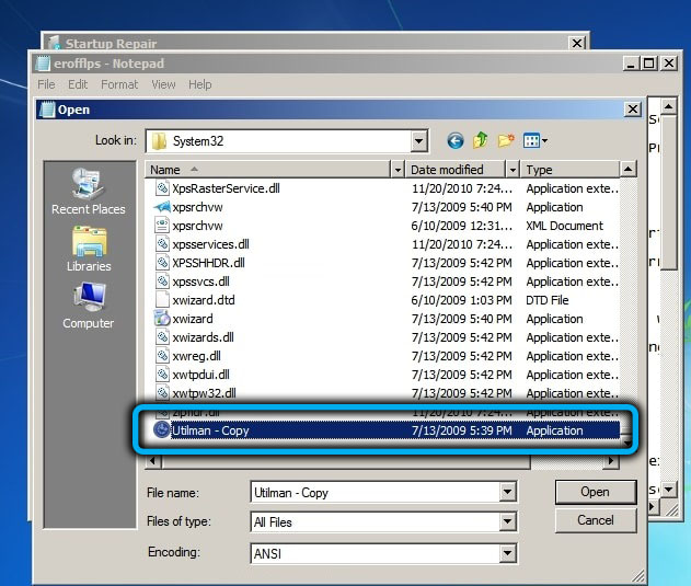 Modifying the Utilman file in Windows 7