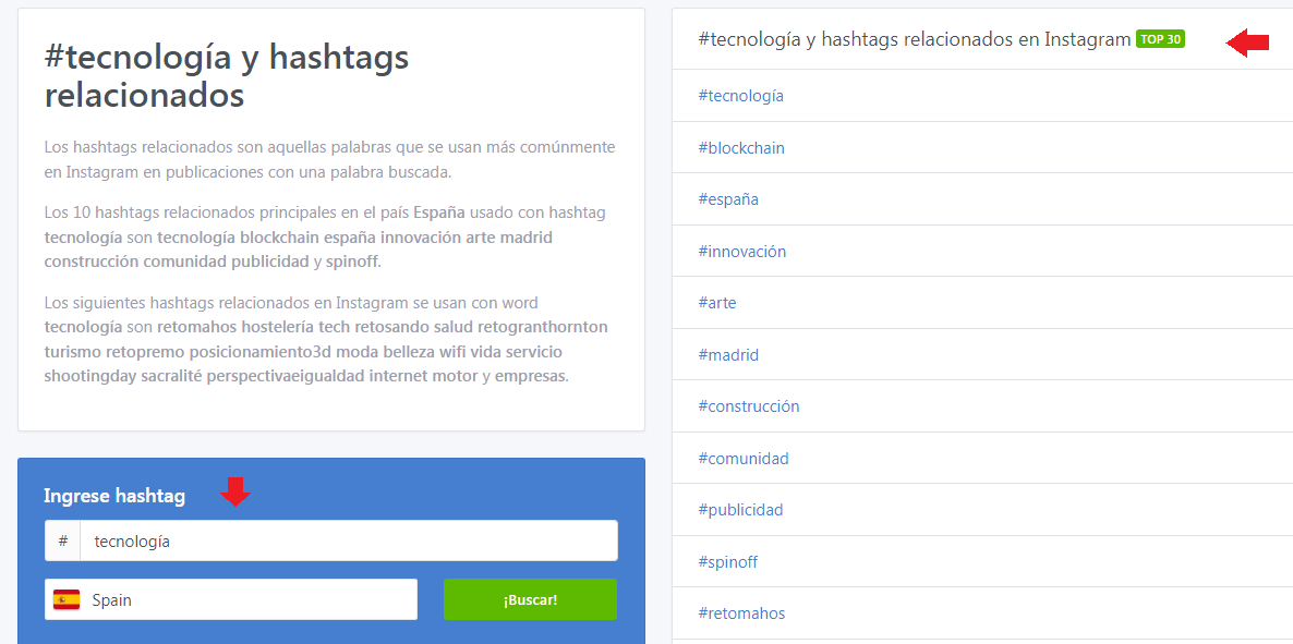 Hashtag generator for Spain